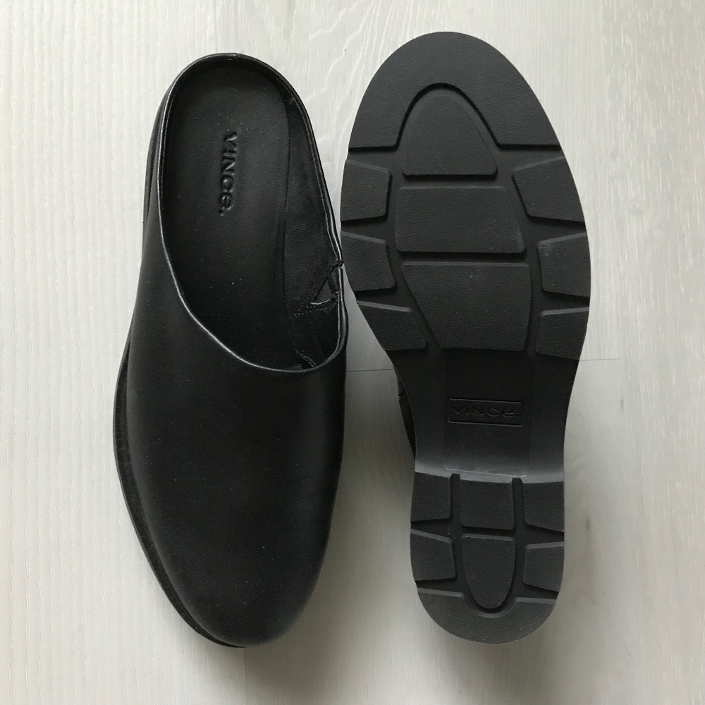 Vince Graham Clog/Mule Black Platform Leather Size 8M NEW
